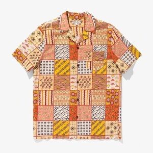 Banks Journal Men’s Crafted Woven Short Sleeve Patchwork Button Down Shirt Sz XL